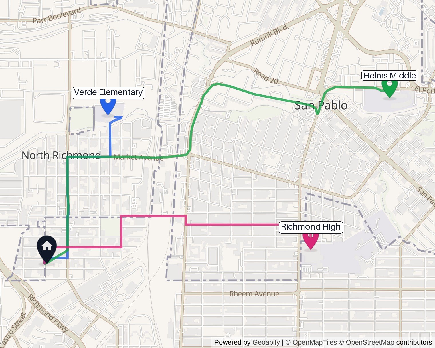 1232 York St, Richmond, CA — assigned schools map